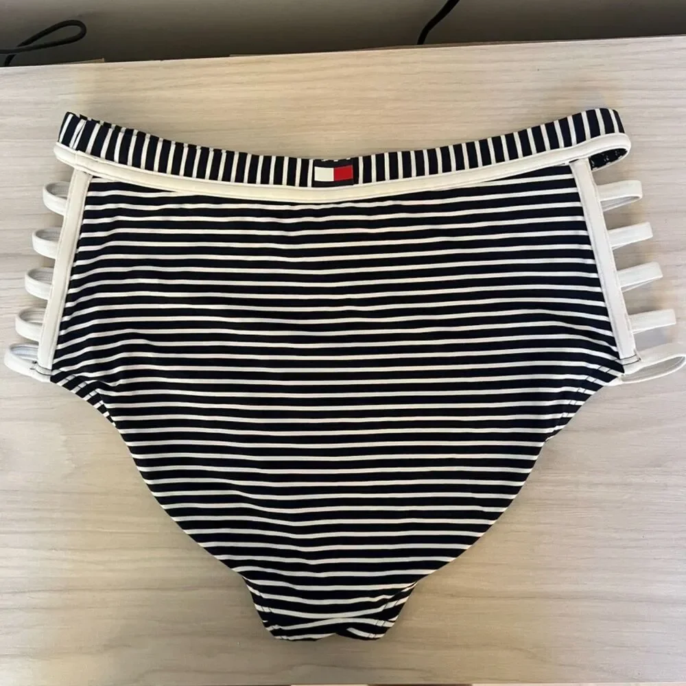 Tommy Hilfiger Striped High Waisted Bikini Set M NWOT Navy White - Picture 3 of 5